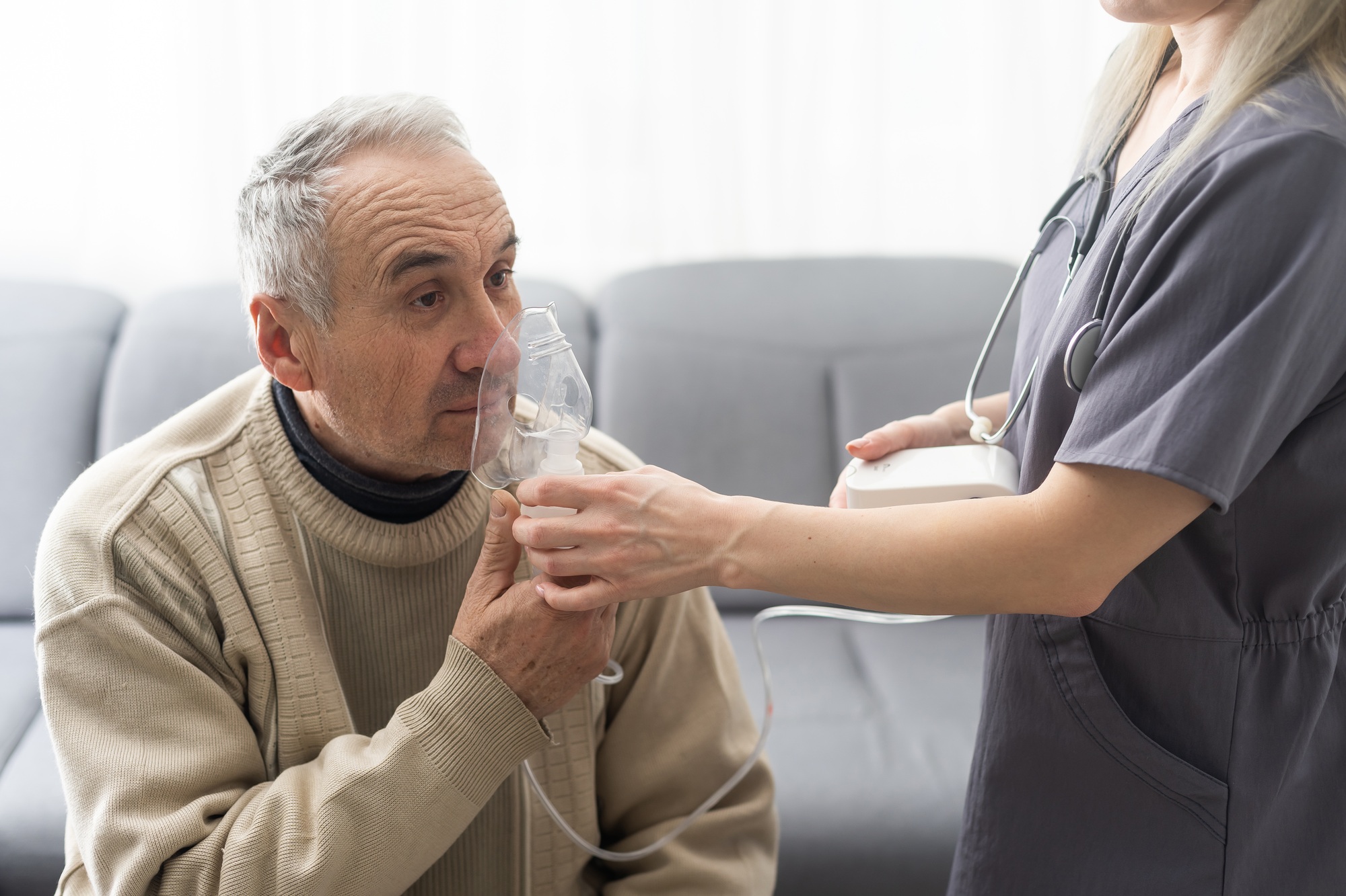 Asthma COPD Breath Nebulizer And Mask Given By Doctor Or Nurse.