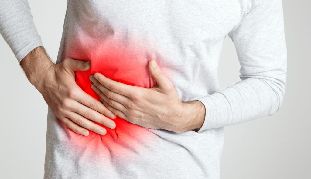 Pain in liver is highlighted in red