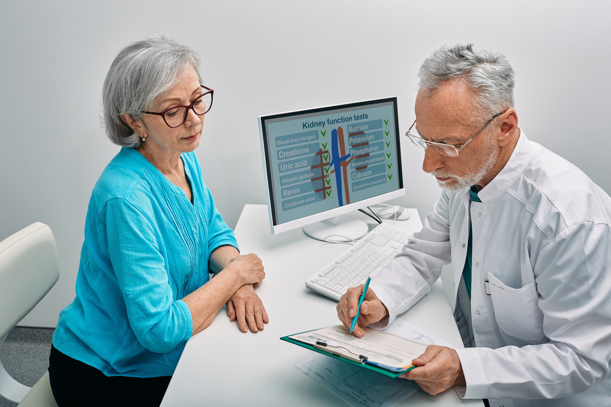 Senior woman during a consultation with a urologist about kidney disease and treatment at medical