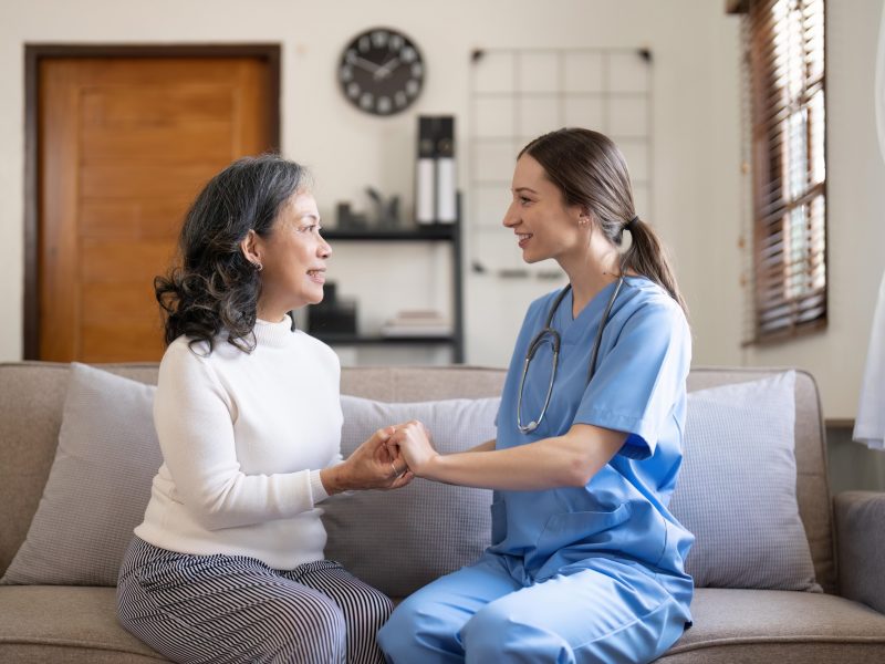 Nurse, hands and senior patient in empathy, safety and support of help, trust and healthcare